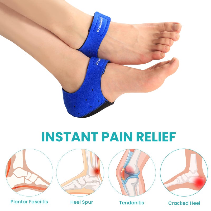 Promifun Plantar Fasciitis Heel Cup Protectors - Promifun Heel Cups for Heel Spur Achilles Tendinitis Cracked Heels Heel Pain Relief Products - Gel Heel Cushion Pads Blue Large(W 9.5-13 / M 8.5-14) - Image 2